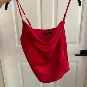 red silky top
